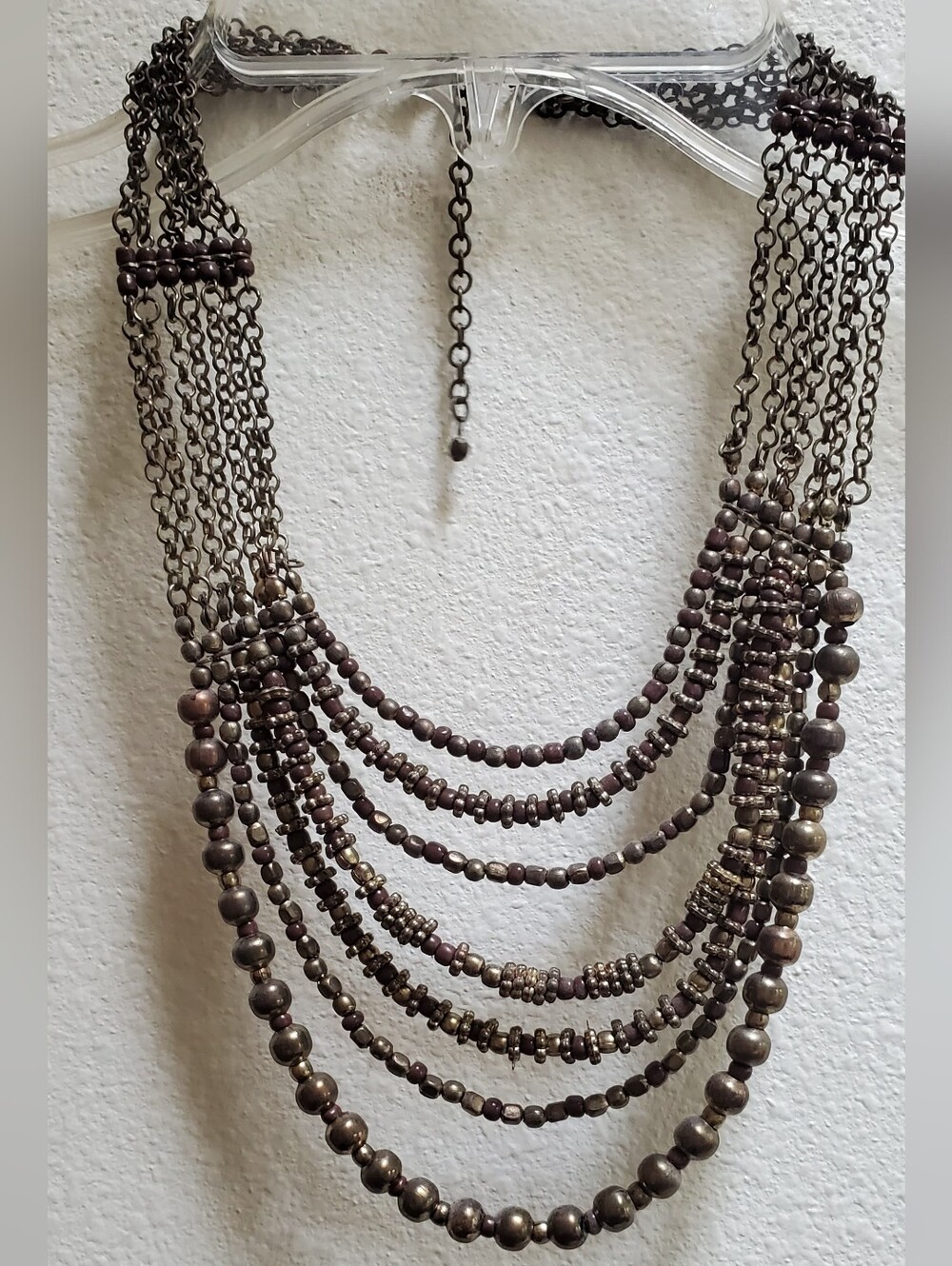 Heidi Daus Multi-Strand Metallic Brown and Antique Gold Beaded Necklace